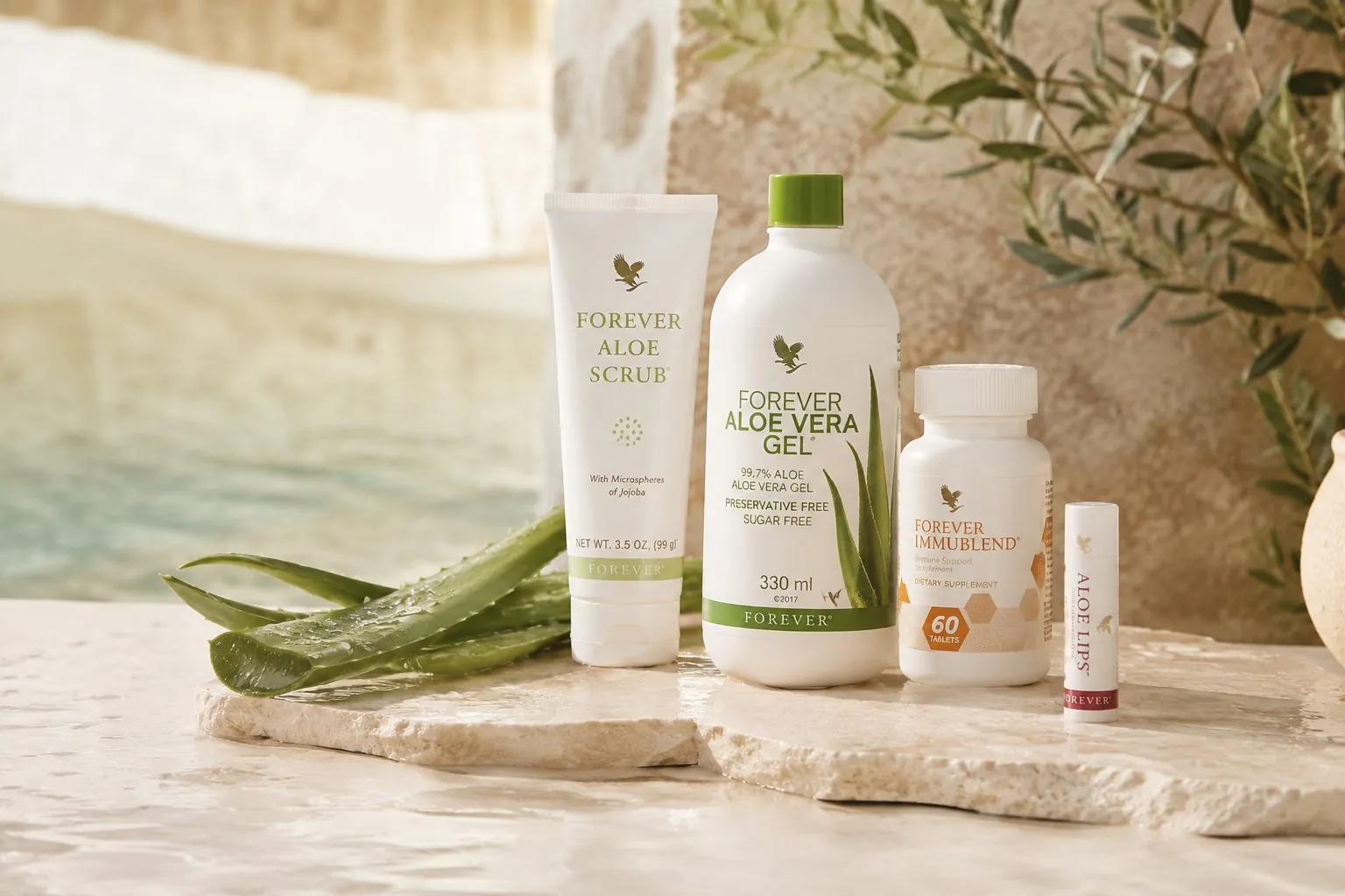 Sélection de produits Forever à base d’Aloe Vera : gel à boire, soins et compléments
